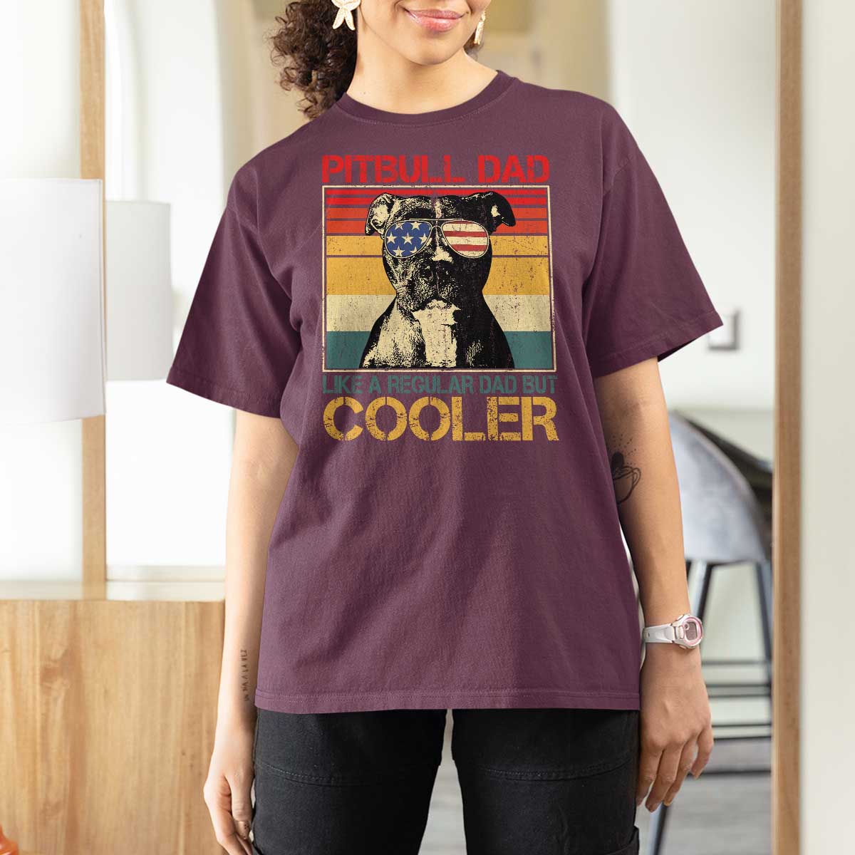 Vintage Pitbull Dad T Shirt For Women Like A Regular Dad But Cooler - Wonder Print Shop