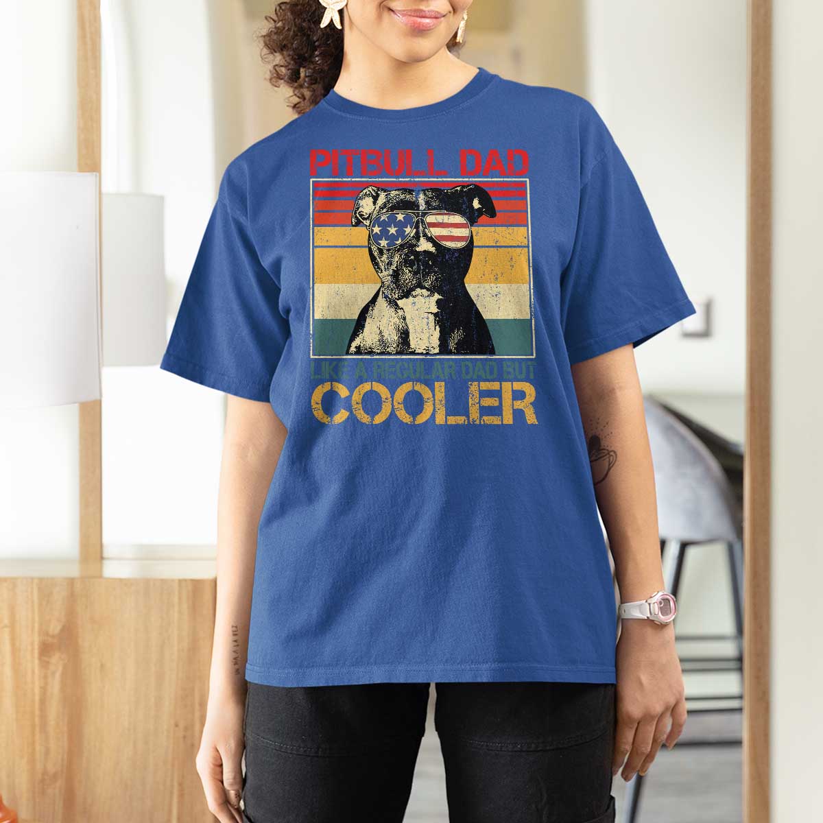 Vintage Pitbull Dad T Shirt For Women Like A Regular Dad But Cooler - Wonder Print Shop