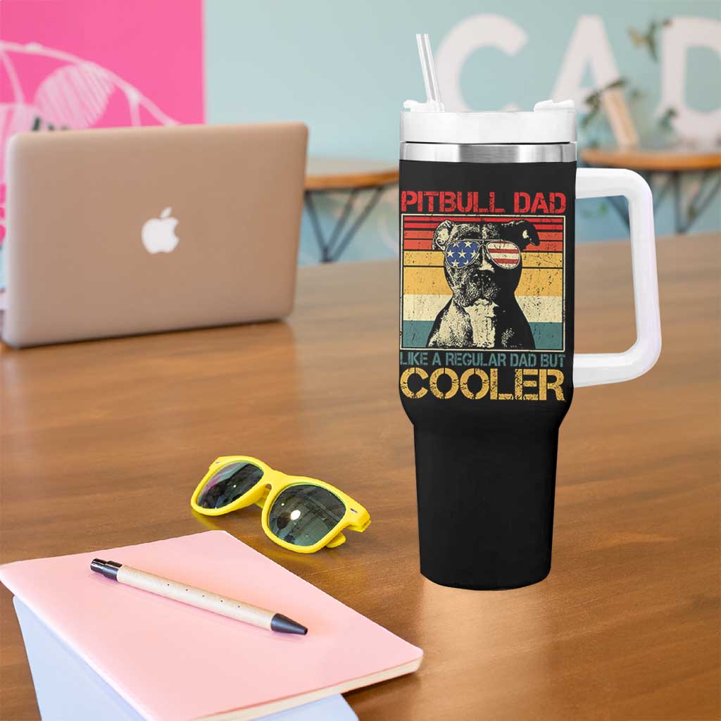 Vintage Pitbull Dad Tumbler With Handle Like A Regular Dad But Cooler - Wonder Print Shop