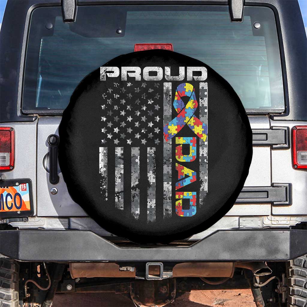 Vintage Proud Autism Dad Spare Tire Cover USA American Flag Father Day