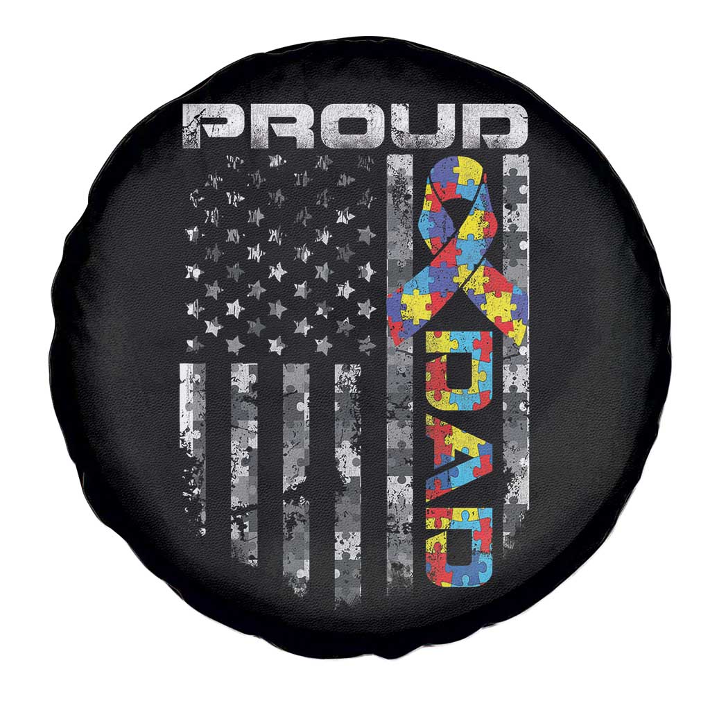 Vintage Proud Autism Dad Spare Tire Cover USA American Flag Father Day
