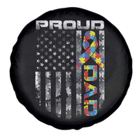 Vintage Proud Autism Dad Spare Tire Cover USA American Flag Father Day