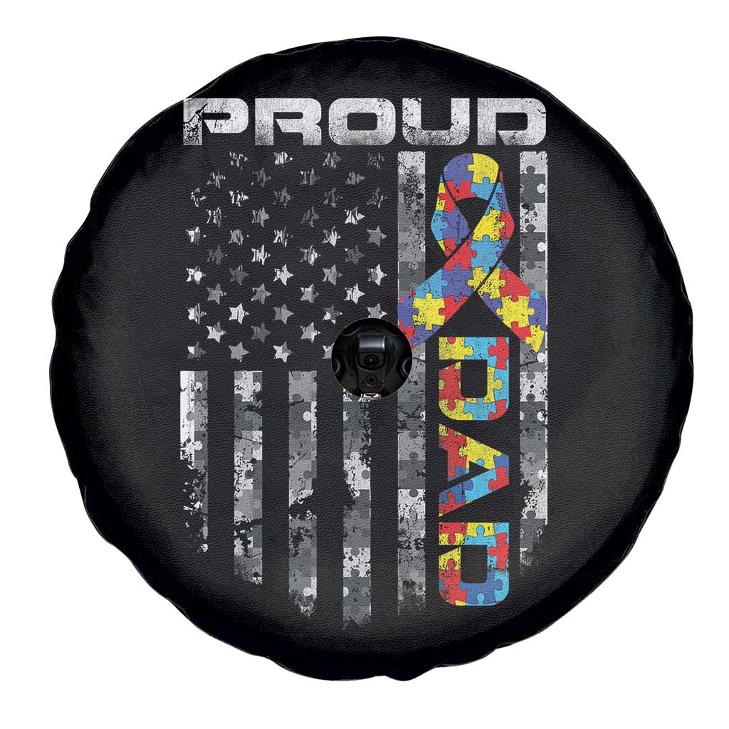 Vintage Proud Autism Dad Spare Tire Cover USA American Flag Father Day