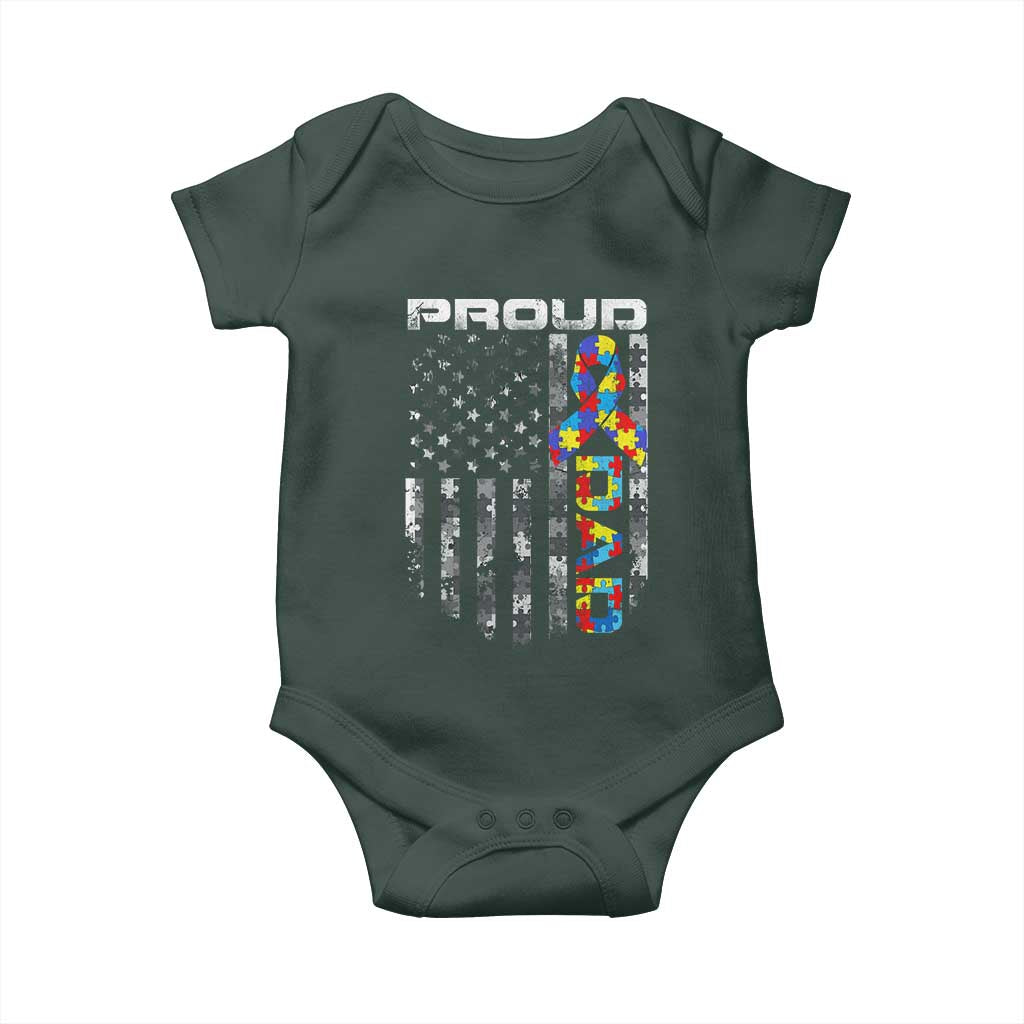 Vintage Proud Autism Dad Baby Onesie USA American Flag Father Day