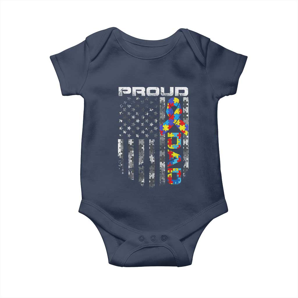 Vintage Proud Autism Dad Baby Onesie USA American Flag Father Day