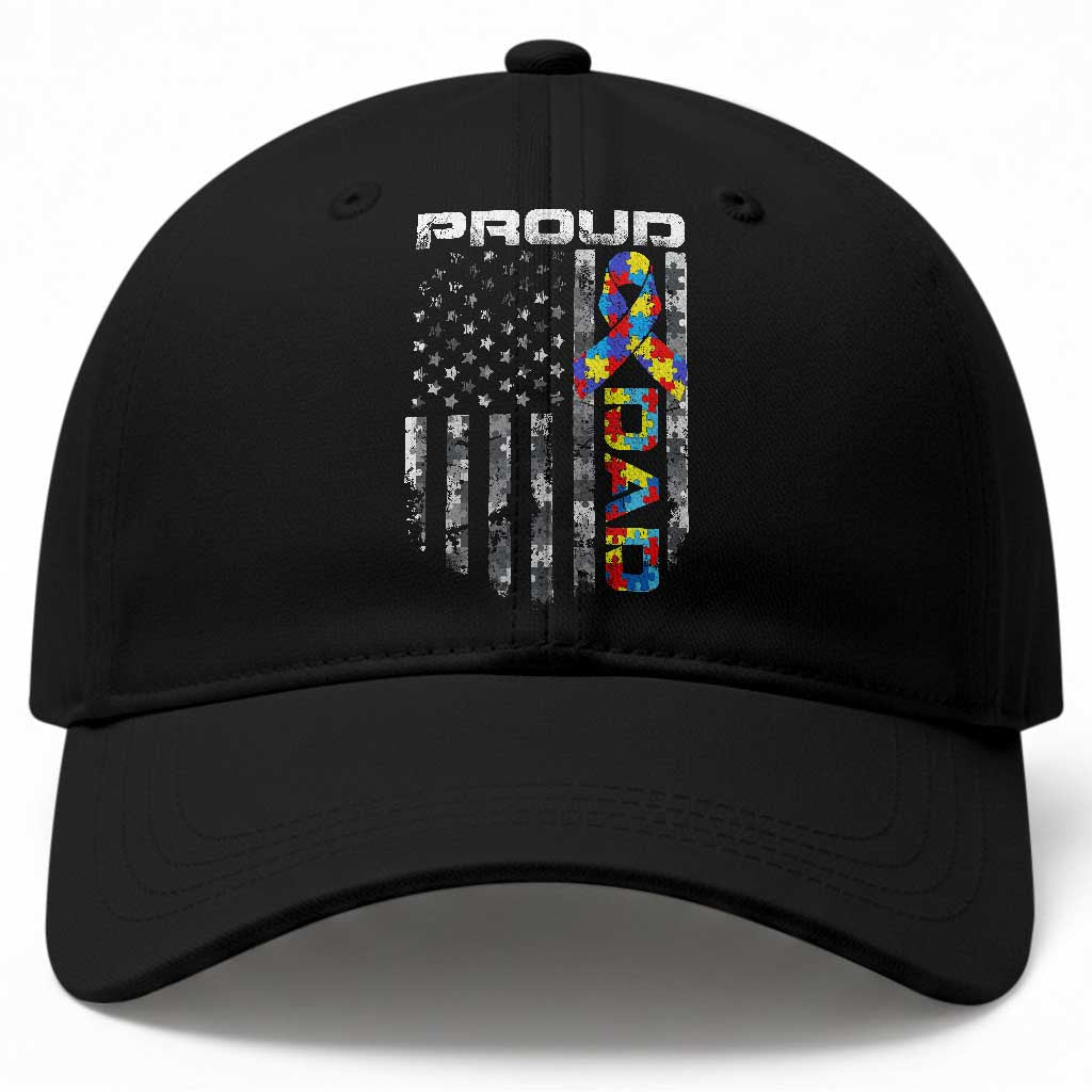 Vintage Proud Autism Dad Baseball Cap USA American Flag Father Day