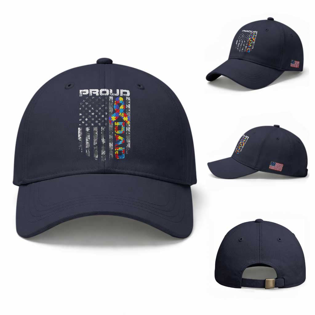 Vintage Proud Autism Dad Baseball Cap USA American Flag Father Day