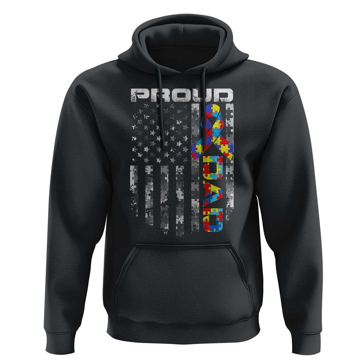 Vintage Proud Autism Dad Hoodie USA American Flag Father Day