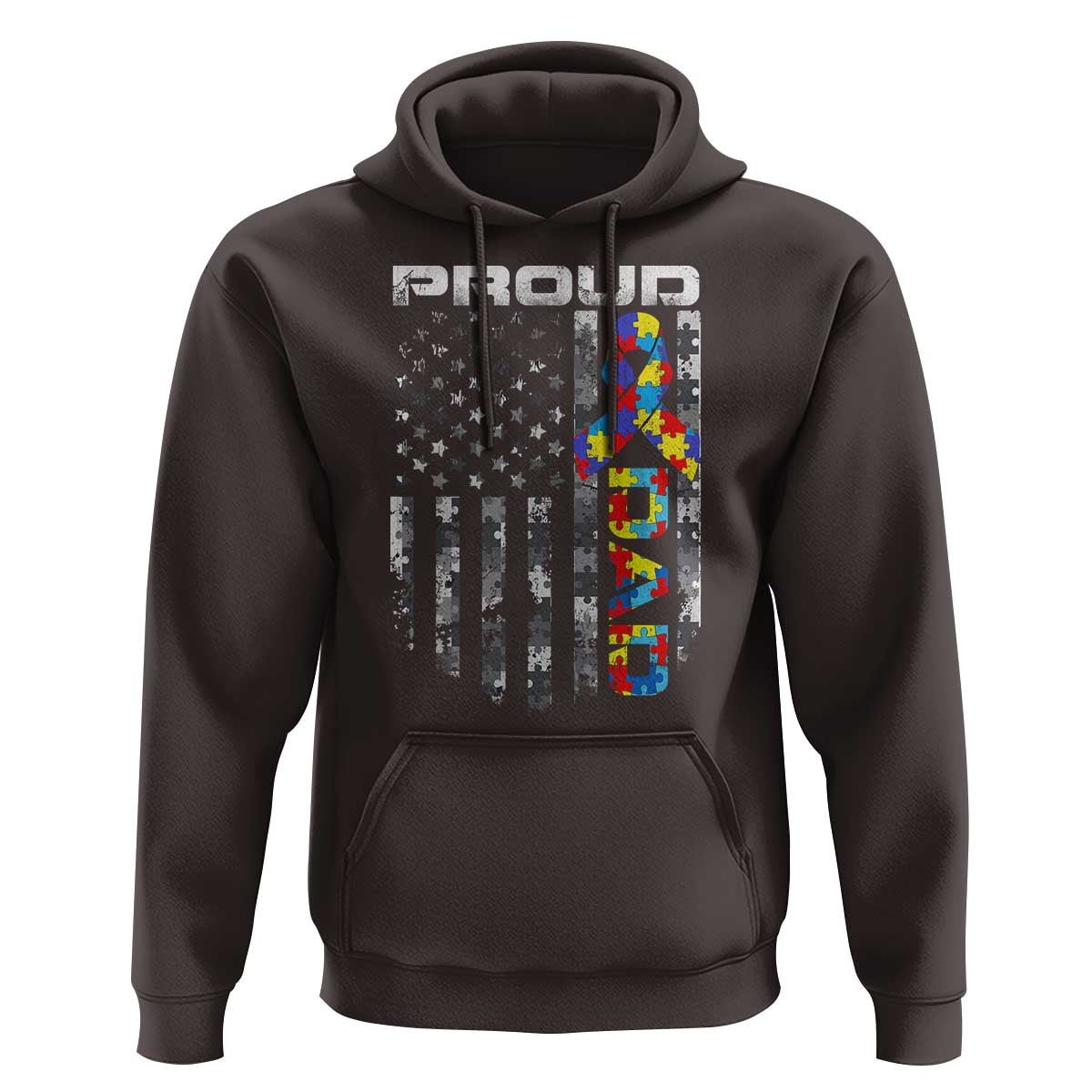 Vintage Proud Autism Dad Hoodie USA American Flag Father Day