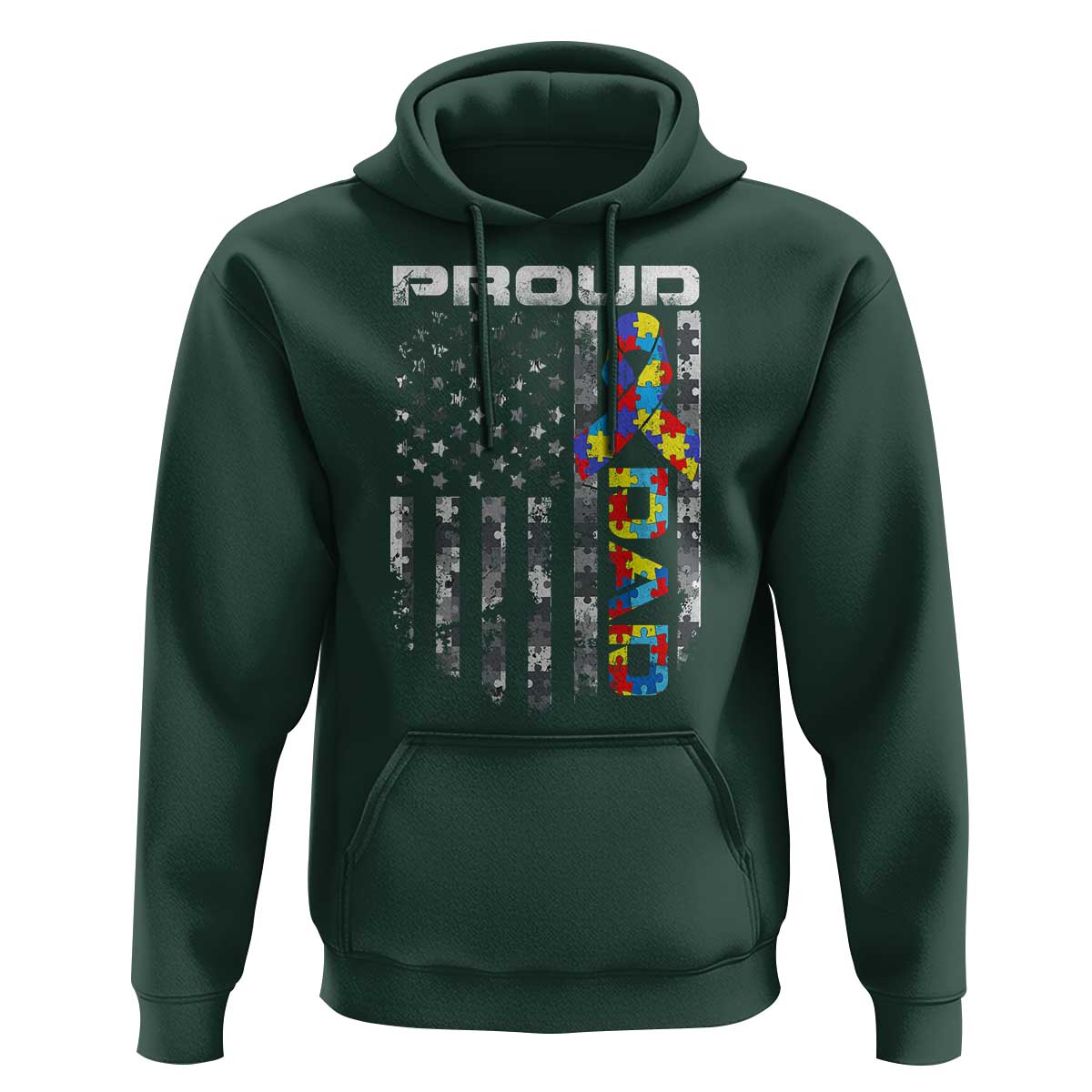 Vintage Proud Autism Dad Hoodie USA American Flag Father Day