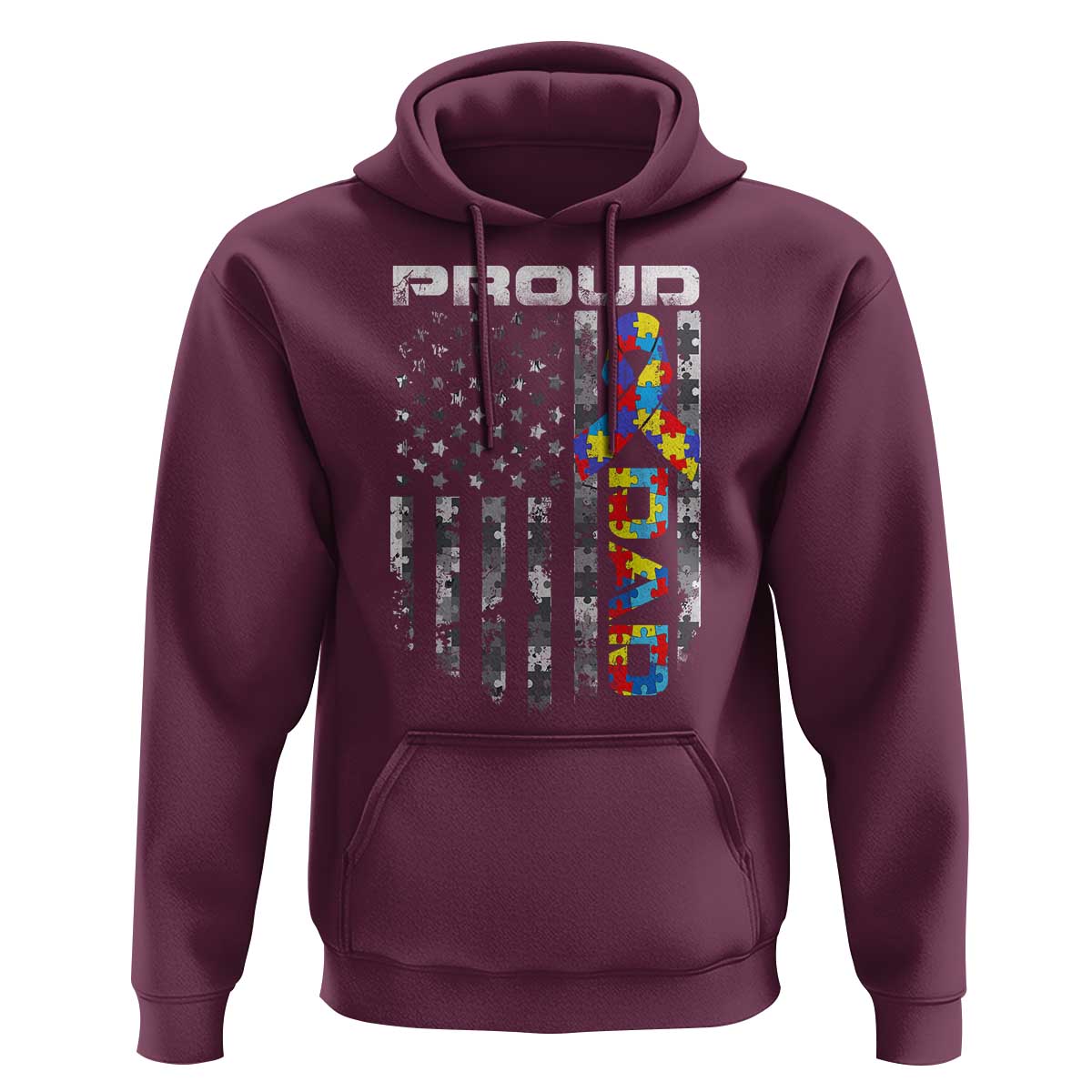 Vintage Proud Autism Dad Hoodie USA American Flag Father Day