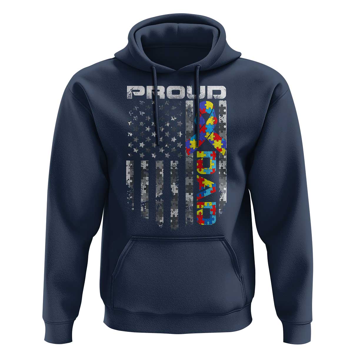 Vintage Proud Autism Dad Hoodie USA American Flag Father Day