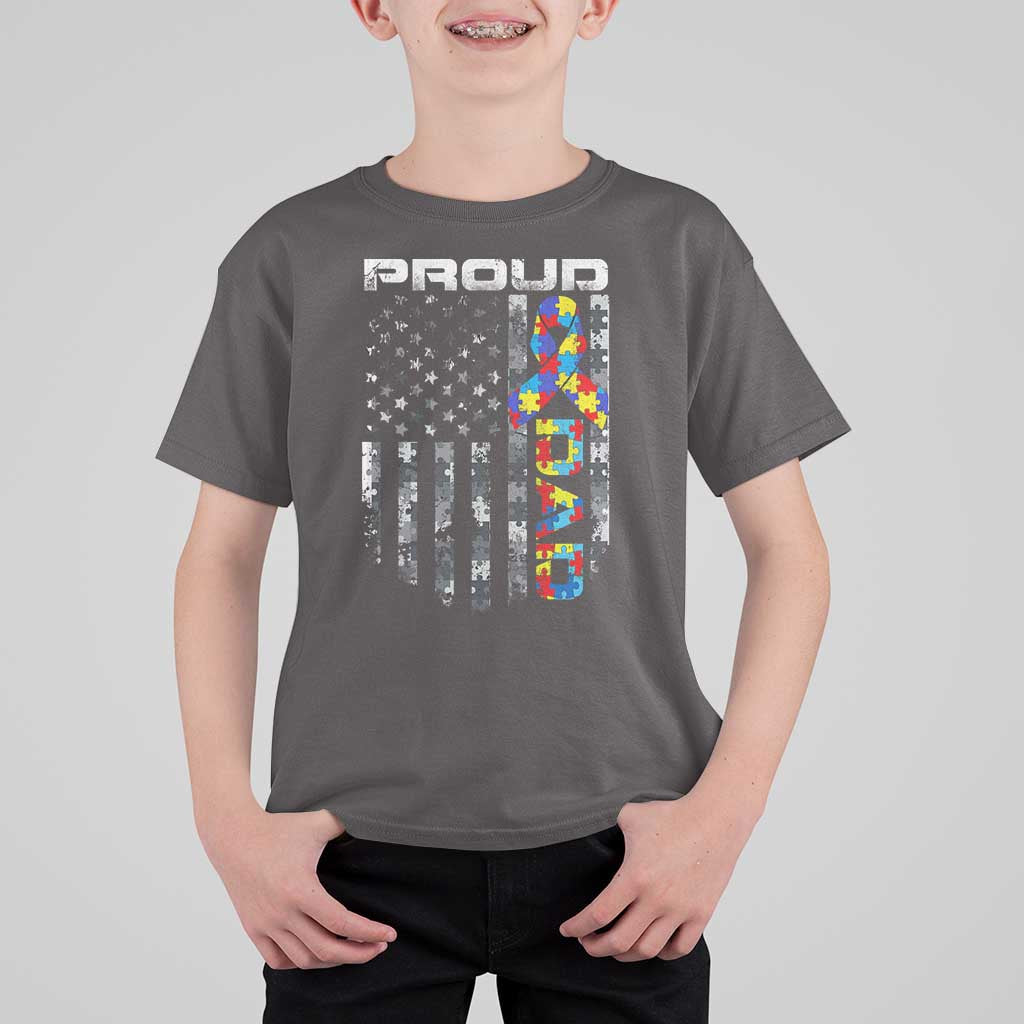 Vintage Proud Autism Dad T Shirt For Kid USA American Flag Father Day