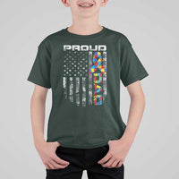 Vintage Proud Autism Dad T Shirt For Kid USA American Flag Father Day