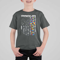 Vintage Proud Autism Dad T Shirt For Kid USA American Flag Father Day