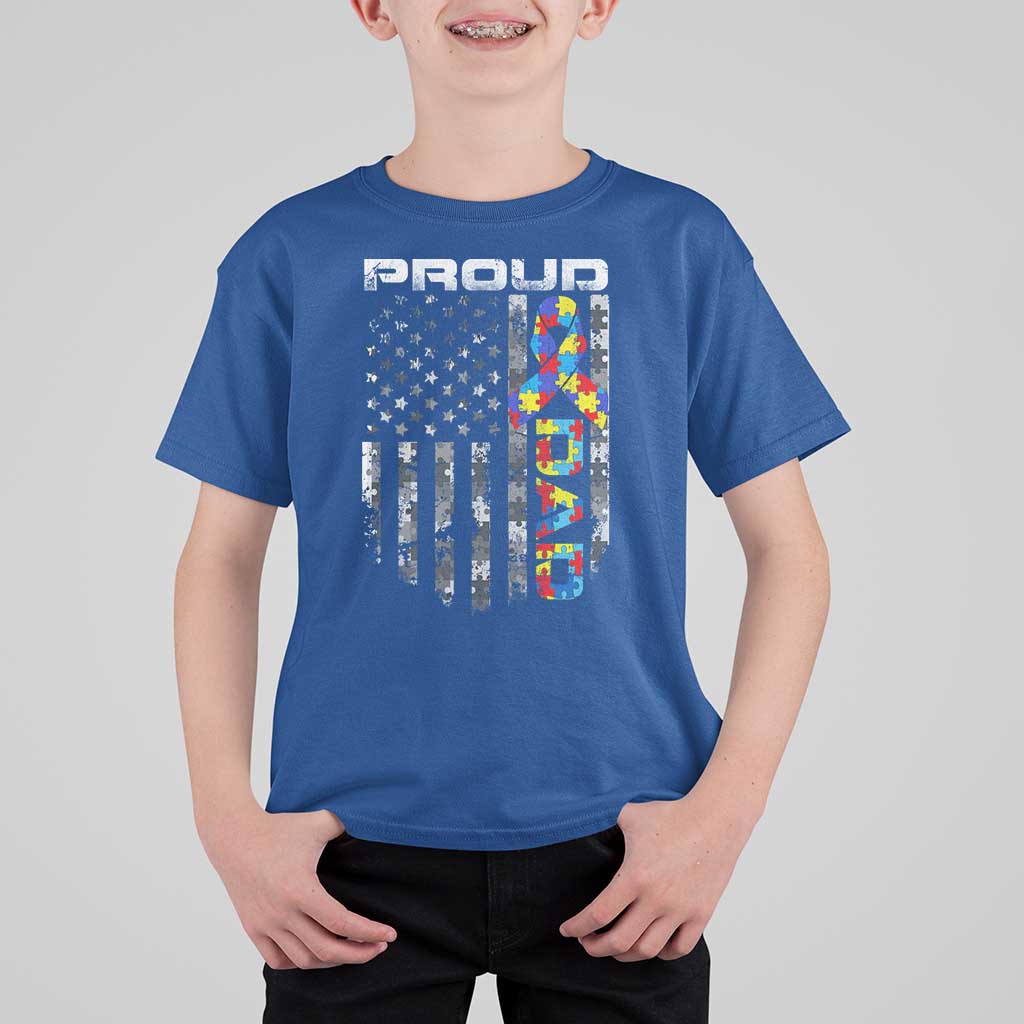 Vintage Proud Autism Dad T Shirt For Kid USA American Flag Father Day
