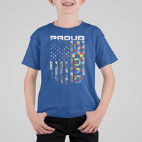 Vintage Proud Autism Dad T Shirt For Kid USA American Flag Father Day