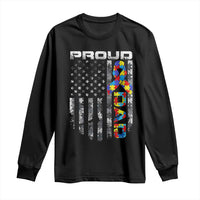 Vintage Proud Autism Dad Long Sleeve Shirt USA American Flag Father Day