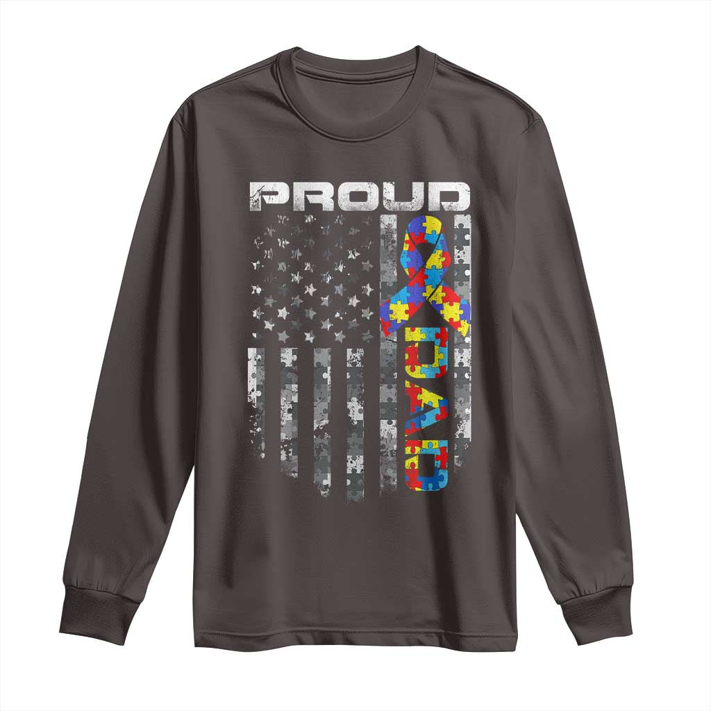 Vintage Proud Autism Dad Long Sleeve Shirt USA American Flag Father Day