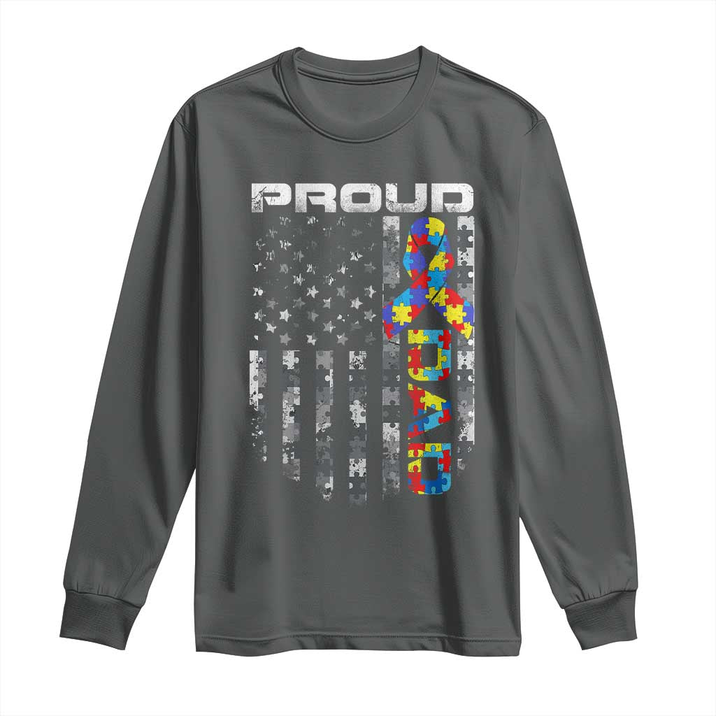 Vintage Proud Autism Dad Long Sleeve Shirt USA American Flag Father Day