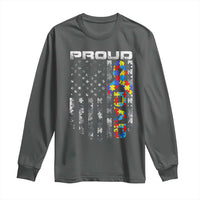 Vintage Proud Autism Dad Long Sleeve Shirt USA American Flag Father Day