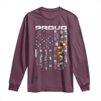 Vintage Proud Autism Dad Long Sleeve Shirt USA American Flag Father Day