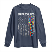 Vintage Proud Autism Dad Long Sleeve Shirt USA American Flag Father Day