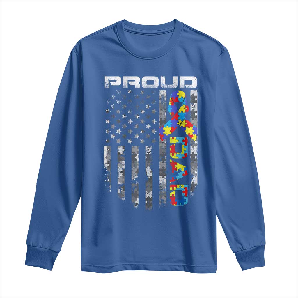 Vintage Proud Autism Dad Long Sleeve Shirt USA American Flag Father Day