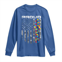 Vintage Proud Autism Dad Long Sleeve Shirt USA American Flag Father Day
