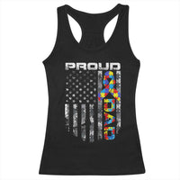 Vintage Proud Autism Dad Racerback Tank Top USA American Flag Father Day