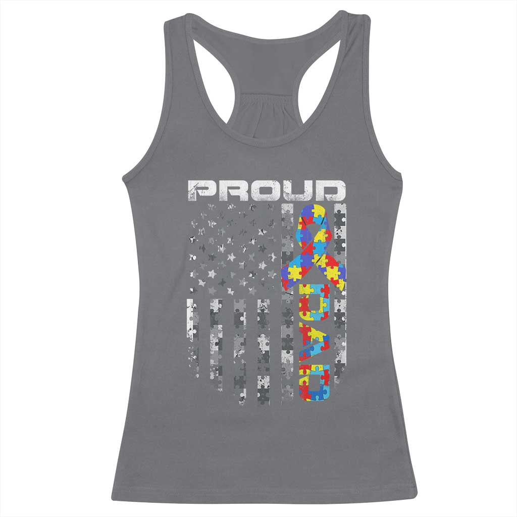 Vintage Proud Autism Dad Racerback Tank Top USA American Flag Father Day