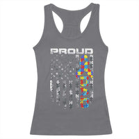 Vintage Proud Autism Dad Racerback Tank Top USA American Flag Father Day