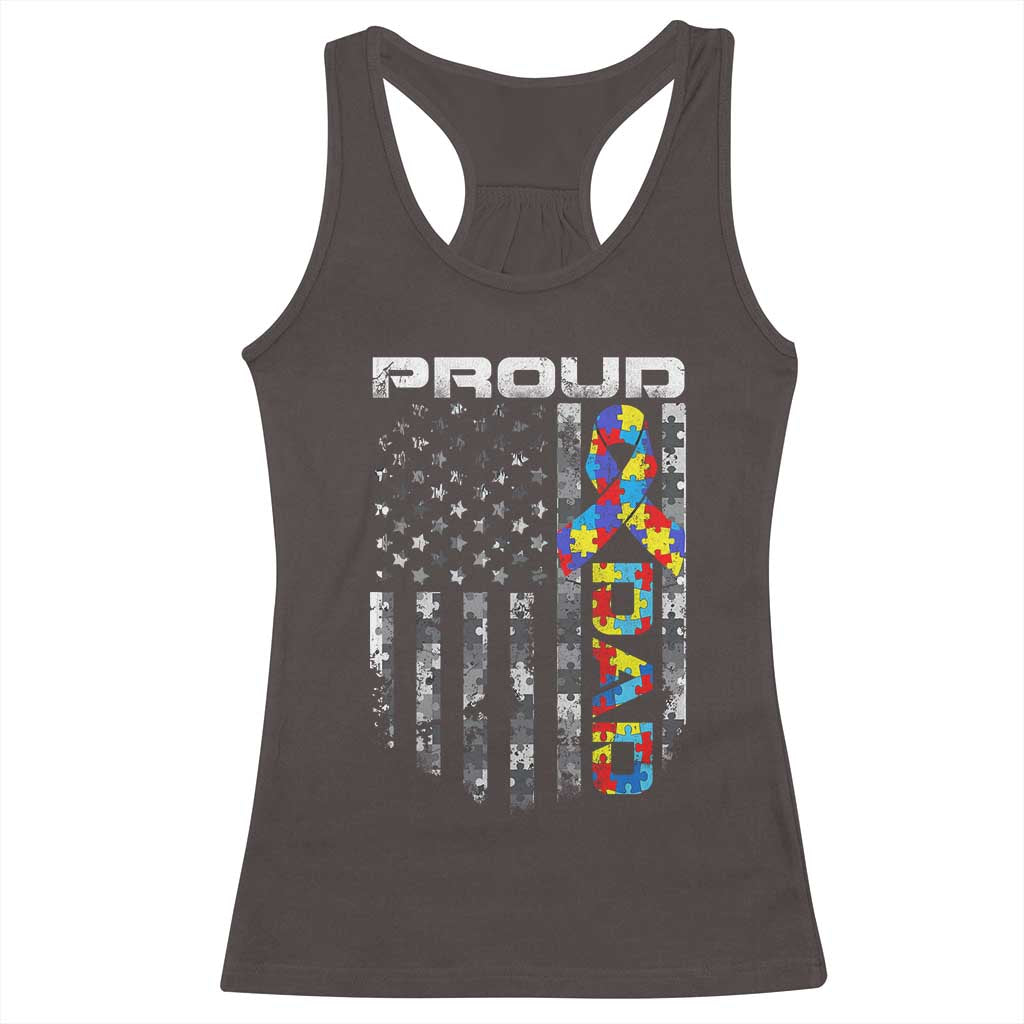 Vintage Proud Autism Dad Racerback Tank Top USA American Flag Father Day