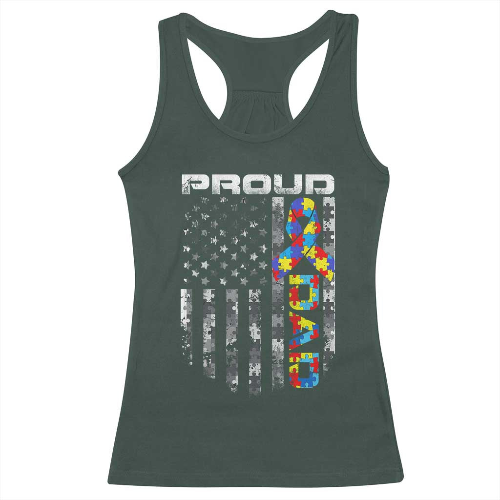 Vintage Proud Autism Dad Racerback Tank Top USA American Flag Father Day