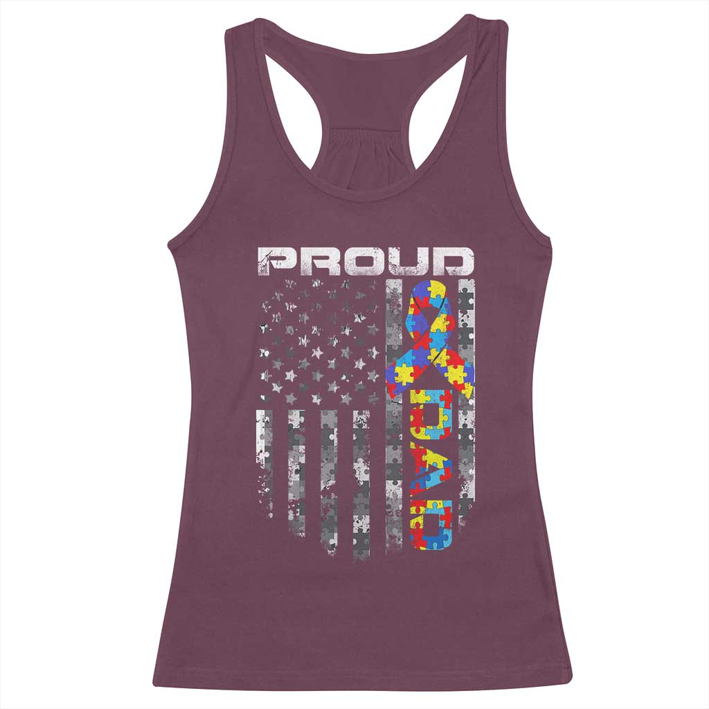 Vintage Proud Autism Dad Racerback Tank Top USA American Flag Father Day