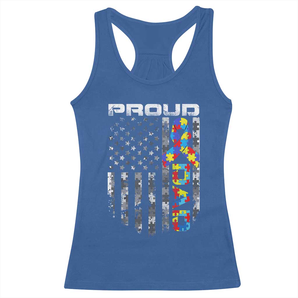 Vintage Proud Autism Dad Racerback Tank Top USA American Flag Father Day