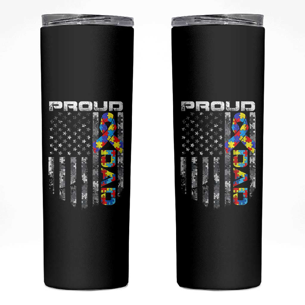 Vintage Proud Autism Dad Skinny Tumbler USA American Flag Father Day