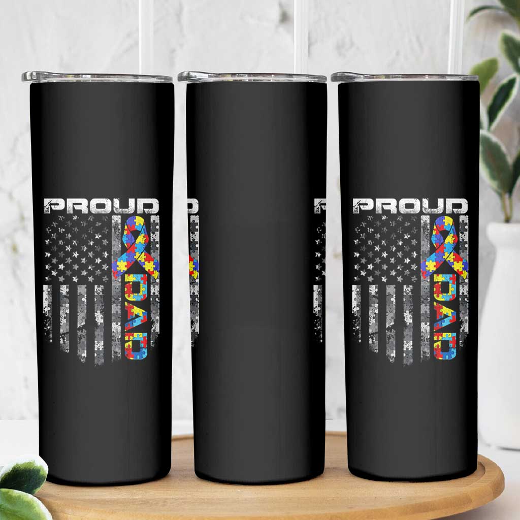 Vintage Proud Autism Dad Skinny Tumbler USA American Flag Father Day
