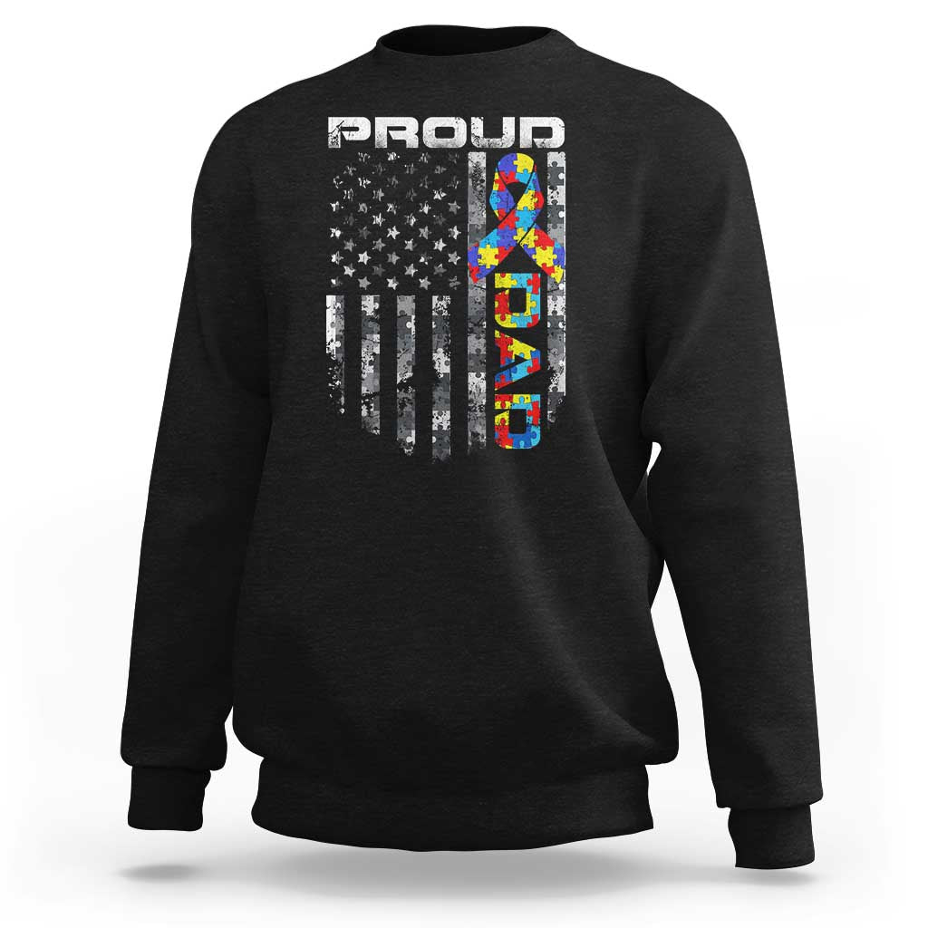 Vintage Proud Autism Dad Sweatshirt USA American Flag Father Day
