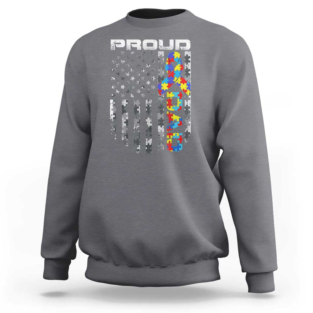 Vintage Proud Autism Dad Sweatshirt USA American Flag Father Day