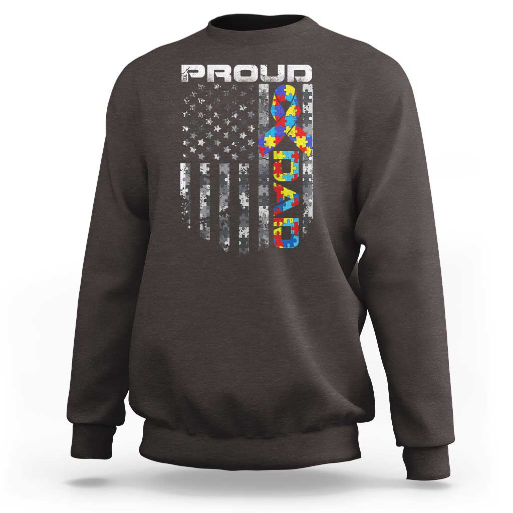 Vintage Proud Autism Dad Sweatshirt USA American Flag Father Day