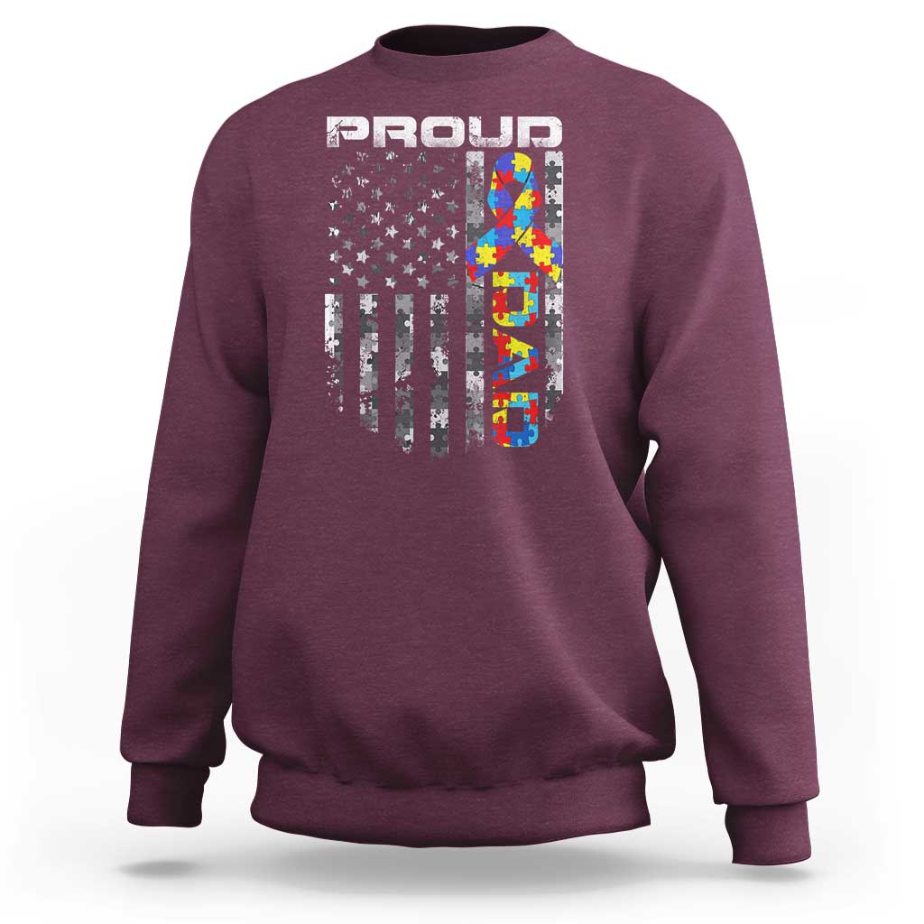 Vintage Proud Autism Dad Sweatshirt USA American Flag Father Day