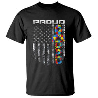 Vintage Proud Autism Dad T Shirt USA American Flag Father Day