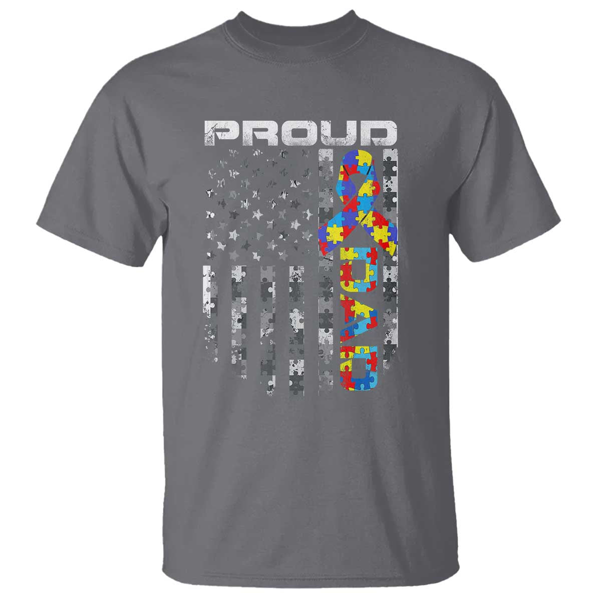 Vintage Proud Autism Dad T Shirt USA American Flag Father Day