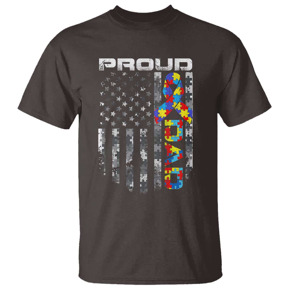 Vintage Proud Autism Dad T Shirt USA American Flag Father Day