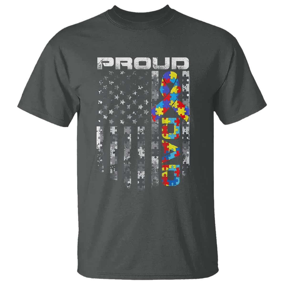Vintage Proud Autism Dad T Shirt USA American Flag Father Day