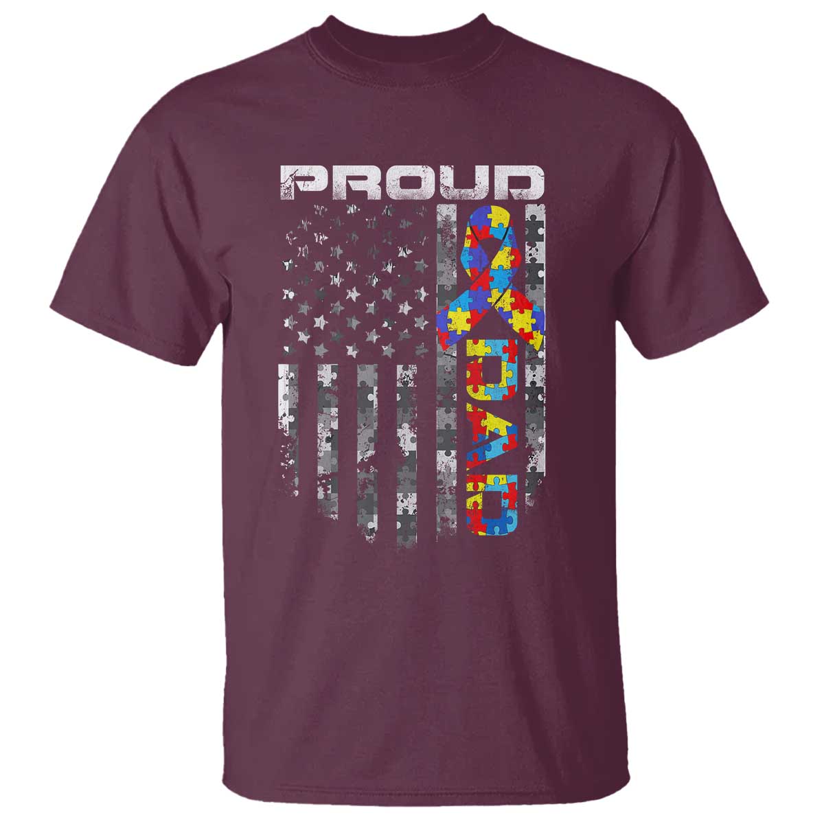 Vintage Proud Autism Dad T Shirt USA American Flag Father Day