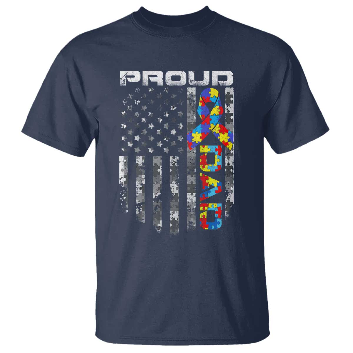 Vintage Proud Autism Dad T Shirt USA American Flag Father Day