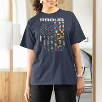 Vintage Proud Autism Dad T Shirt For Women USA American Flag Father Day