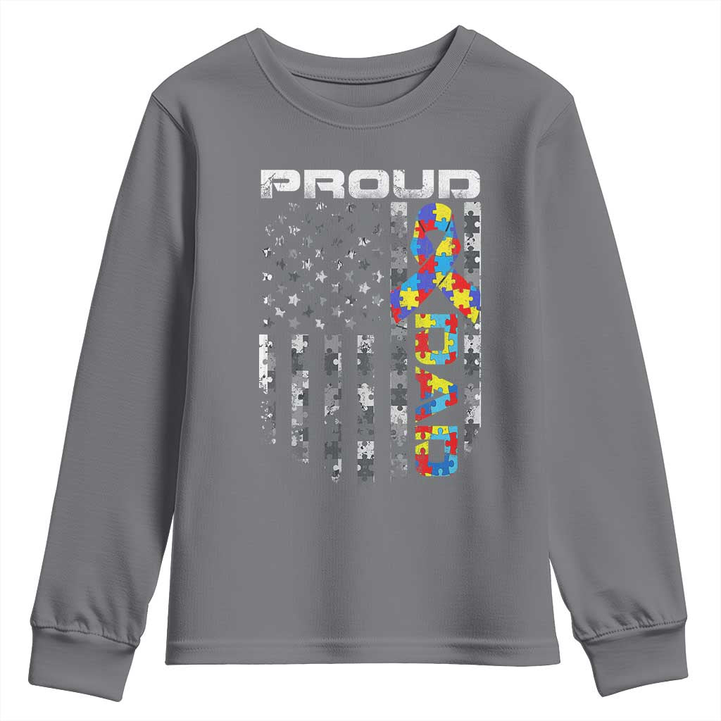 Vintage Proud Autism Dad Youth Sweatshirt USA American Flag Father Day